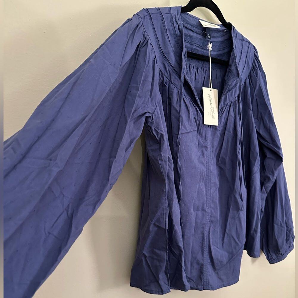 Universal Thread Blue Peasant Top Prairie Blouse Cottagecore Shirt Size M - Picture 2 of 10